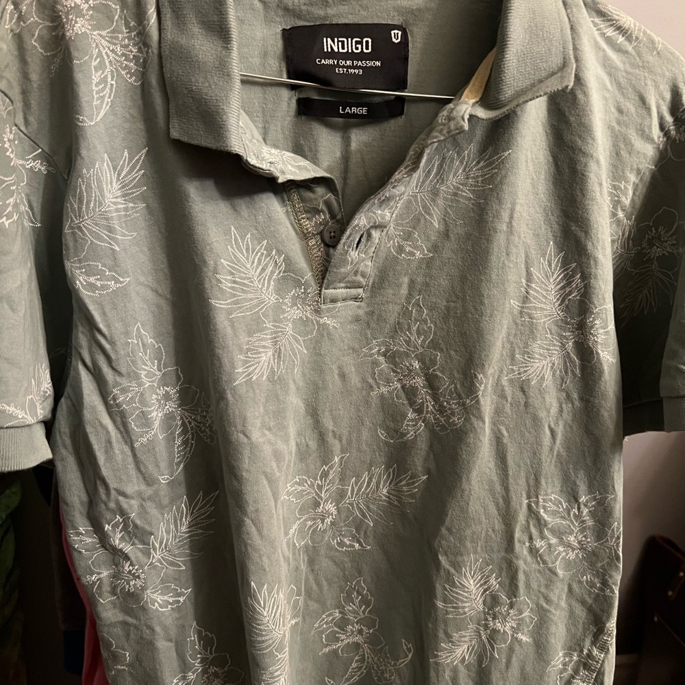 Indigo Men's Olive Floral Polo Shirt